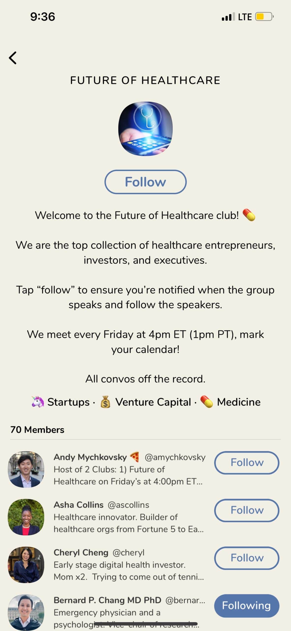 Future of Healthcare Group on Clubhouse App
